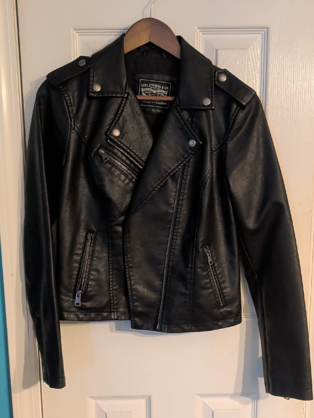 Levi's Black Faux Leather Moto Jacket with Zip Details